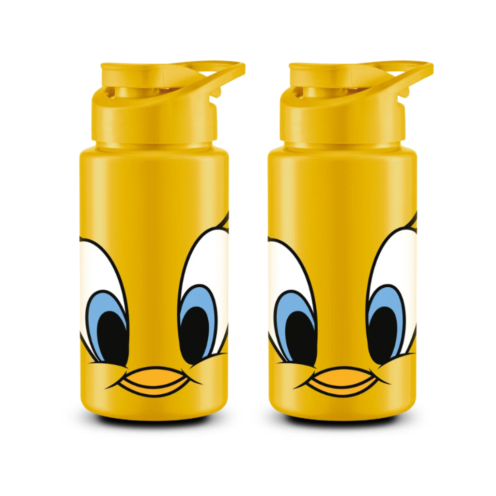 Kit 2 Squeeze Para Lancheira Piu Piu Pote 500ml Antivazamento Bico Ergonômico Lancheira Amarelo Infantil