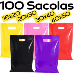 100 Sacolas Plásticas 16X20/20X30/25X35/30X40/40X50 Boca de Palhaço/Alça Vazada Sacola Lembrancinha