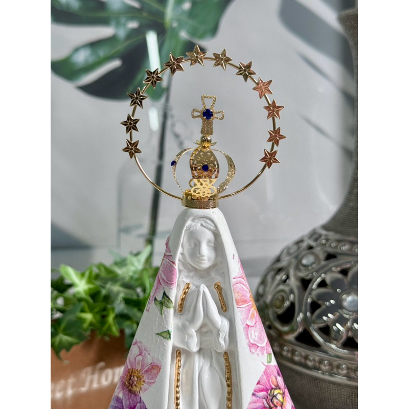 nossa senhora aparecida 20cm lilas coroa resplendor folheado detalhes dourado gesso — imagem 2 de 2