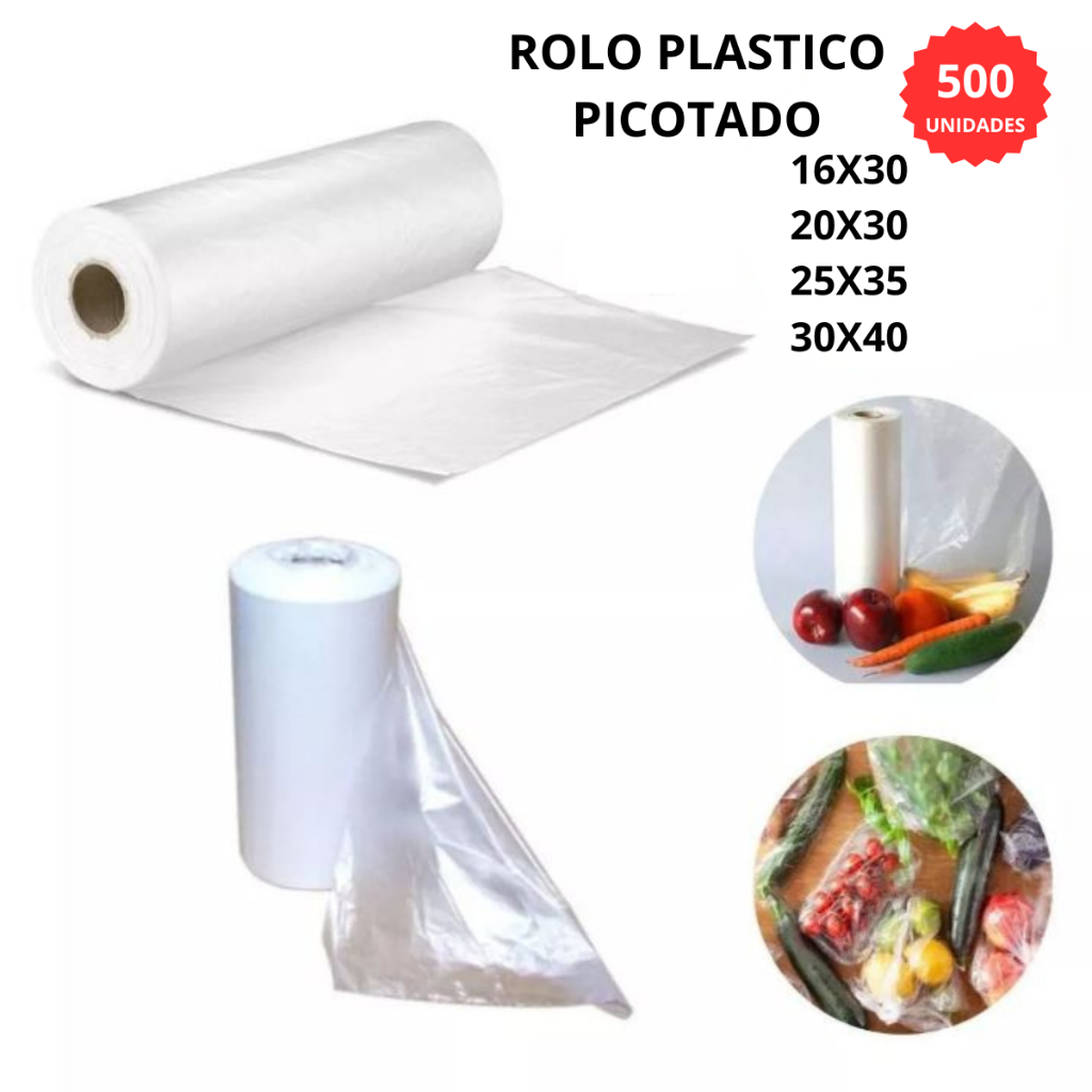 Rolo plástico Bobina Picotada Saco Transparente Supermercado com 500 unidades freezer e micro-ondas em Oferta na Shopee