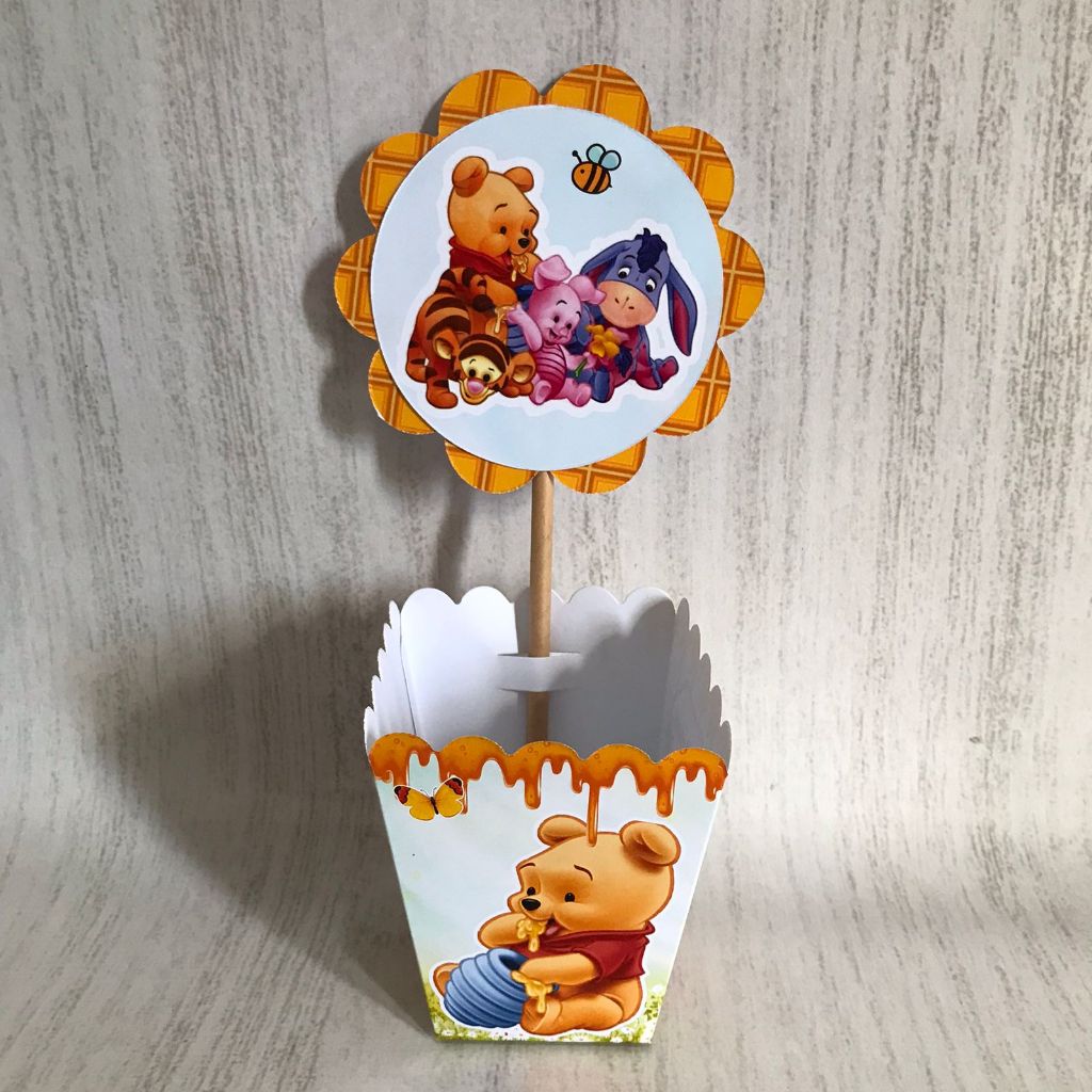 Centros de mesa Ursinho Pooh Personalizado com Nome | Cachepot Festa Infantil Chá Aniversário Decoração