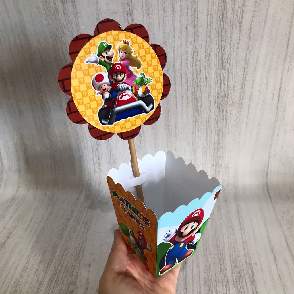 Centros de mesa Super Mario Bros Personalizado com Nome | Cachepot Festa Infantil Chá Aniversário Decoração