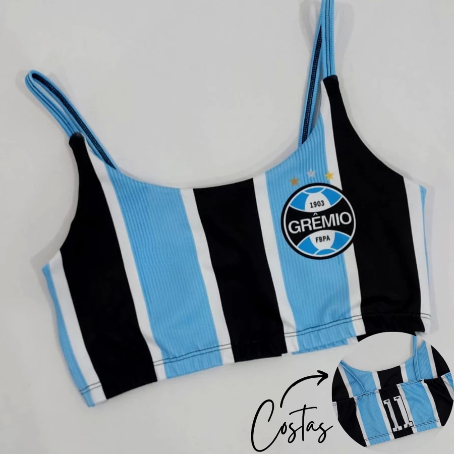 Top Cropped Modelos Diversos Fitness Strappy Personalizado Tricolor GRÊMIO