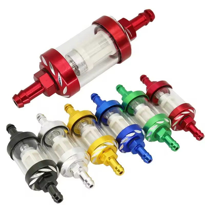 Filtro de Combustivel 8mm cnc liga de alumínio vidro, combustível gasolina  filtro óleo moto para sujeira Lavavel