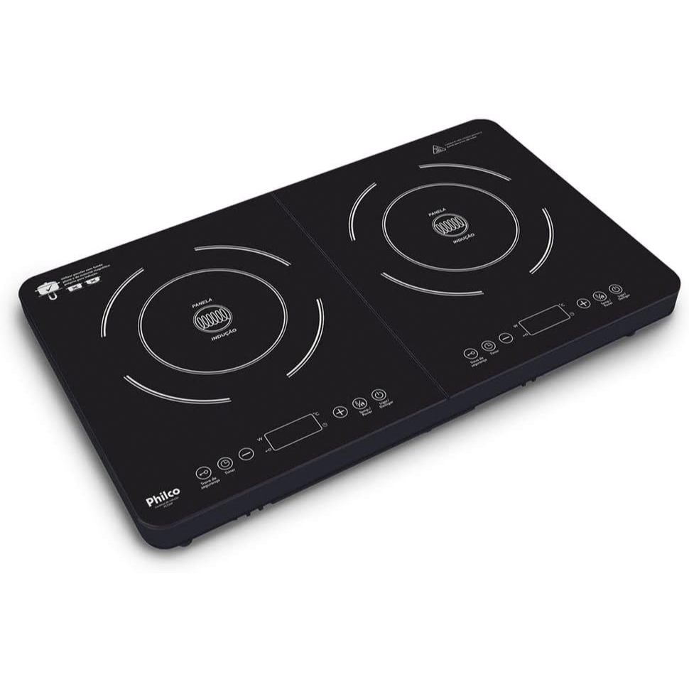Cooktop Indução Philco Pct20p Portátil 2 Bocas 8 Potencias Cor Preto 110v / 220v