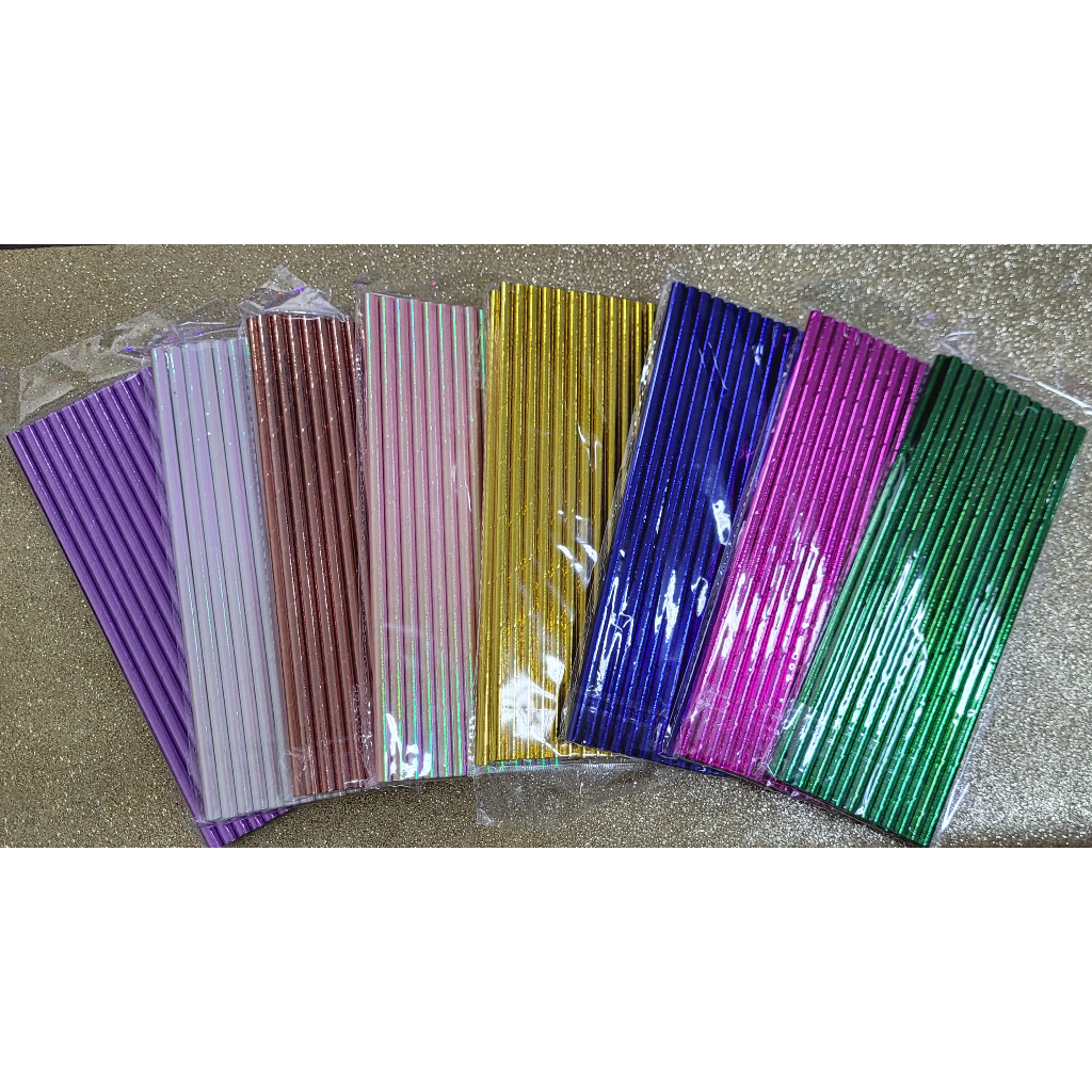 100 Canudo de papel METALIZADA Liso Cores Padrão topo de bolo 6mm em Oferta na Shopee