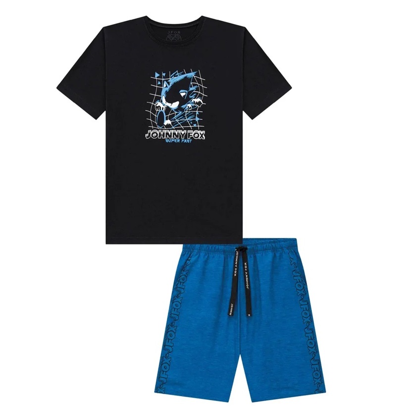 Conjunto Infantil Menino Camiseta em Meia Malha e Bermuda em Nylon com Elastano 73958 Johnny Fox