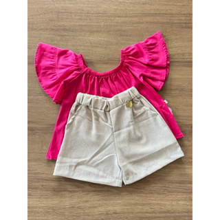 Conjunto infantil menina verão com short  em linho e blusa batinha em Oferta na Shopee