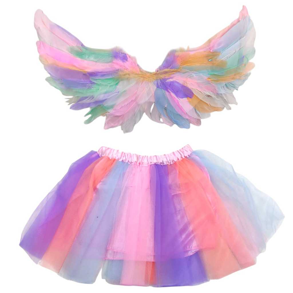 Fantasia Infantil de Fada anjo Arco-Íris com Asas e Saia de Tule borboleta carnaval