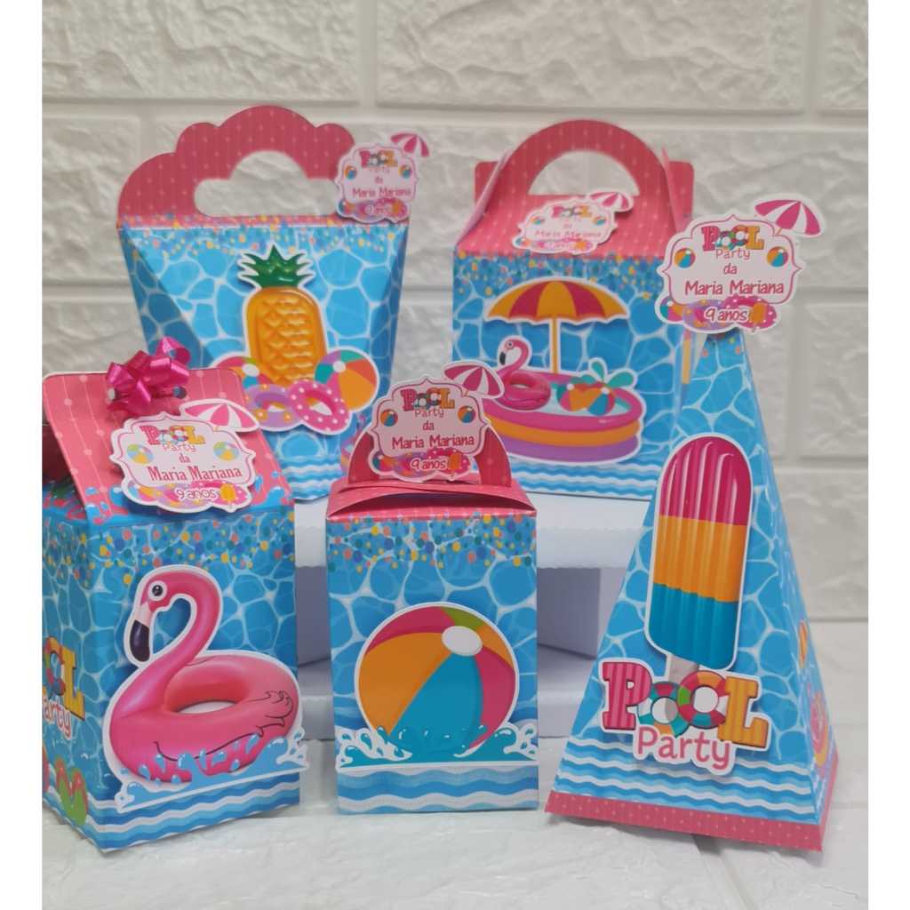Lembrancinhas para festa- Aniversário - Festa na piscina - Personalizados-  Caixinhas - Kit Festa Tema Pool Party Rosa