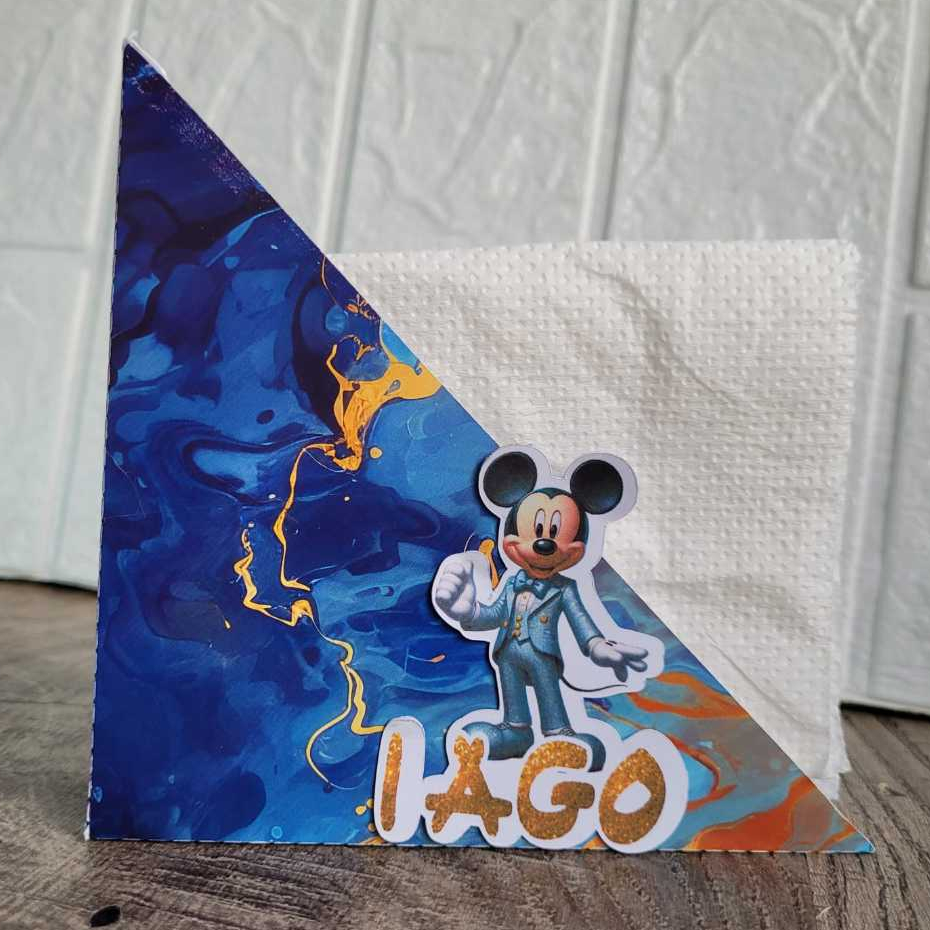 Porta Guardanapo do Mickey Mouse, Disney 50 Anos. Aplique c/Nome, Colado.P/Festa Aniversário,Personalizado,Lembrança