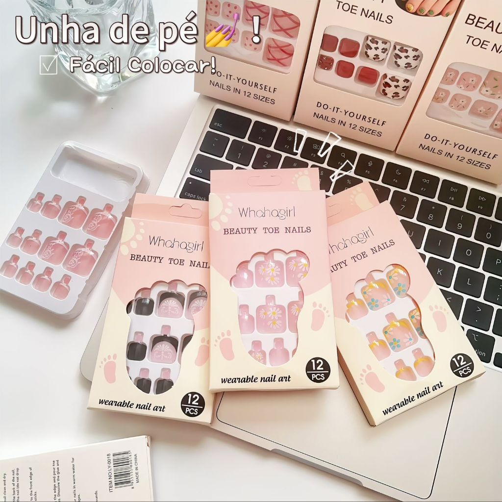 Kit 4 Caixinhas de Unhas Postiças para os Pés Lindas e Decoradas em Oferta na Shopee