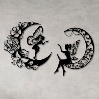 Kit Quadro Decorativo Vazado Conjunto Decoração Fadas MDF Preto em Oferta na Shopee