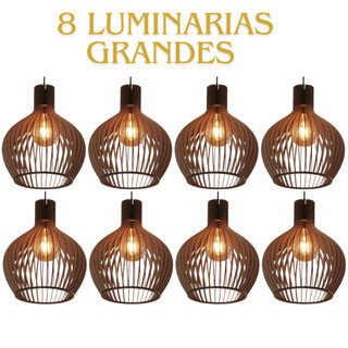 kit 8 Luminária De Teto Madeira Mdf Decoração Rustica Moderna Cor Marrom - 8gmm