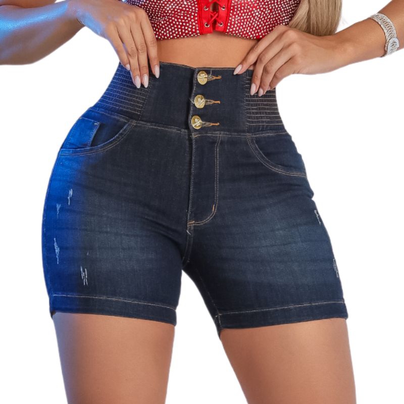 Short jeans feminino meia coxa modelador versátil casual cós cintura alta Jeans PREMIUM LA...