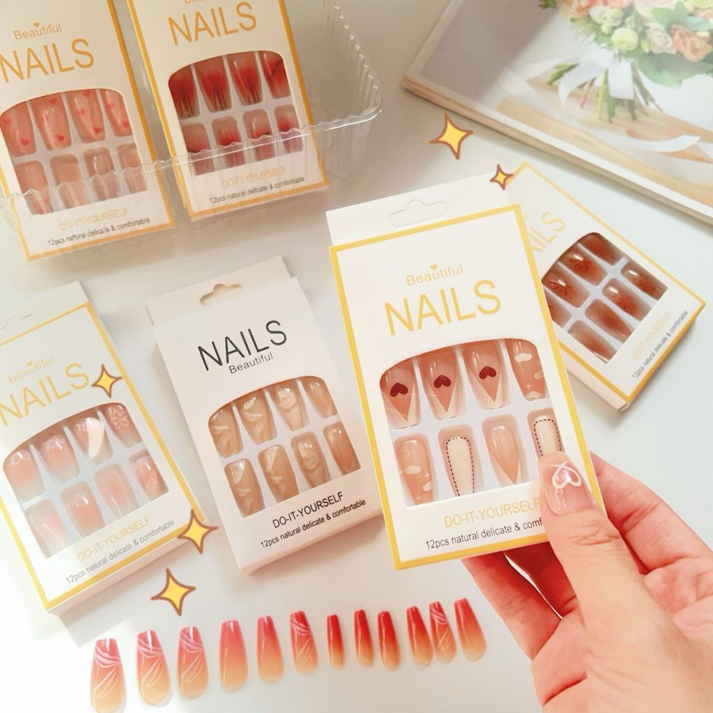 Kit 4 Caxinha de Unhas Postiças Lindas e Decoradas com Pedras