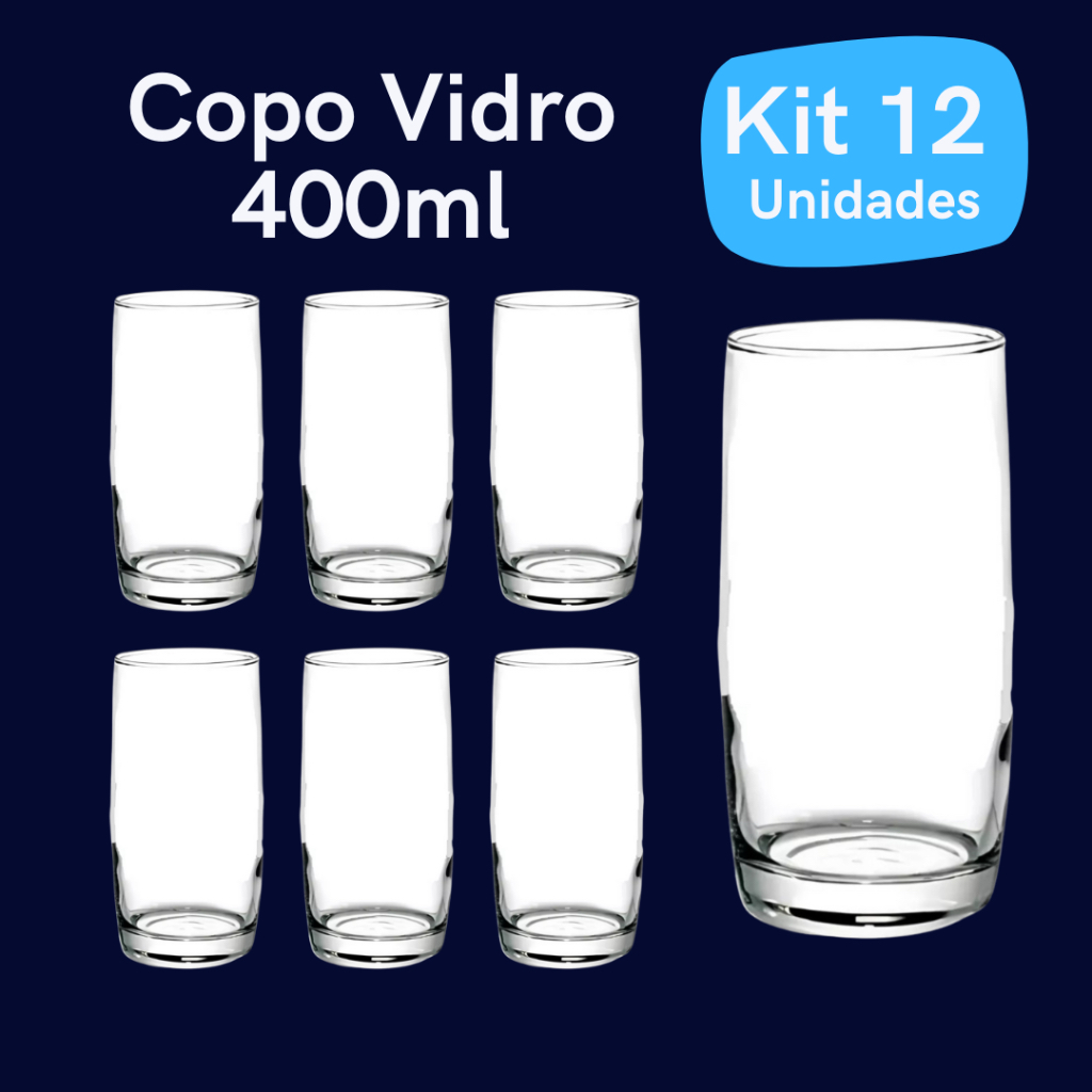 Jogo 12 Copo De Vidro Resistente 400ml Copo Versátil Diversas Ocasiões