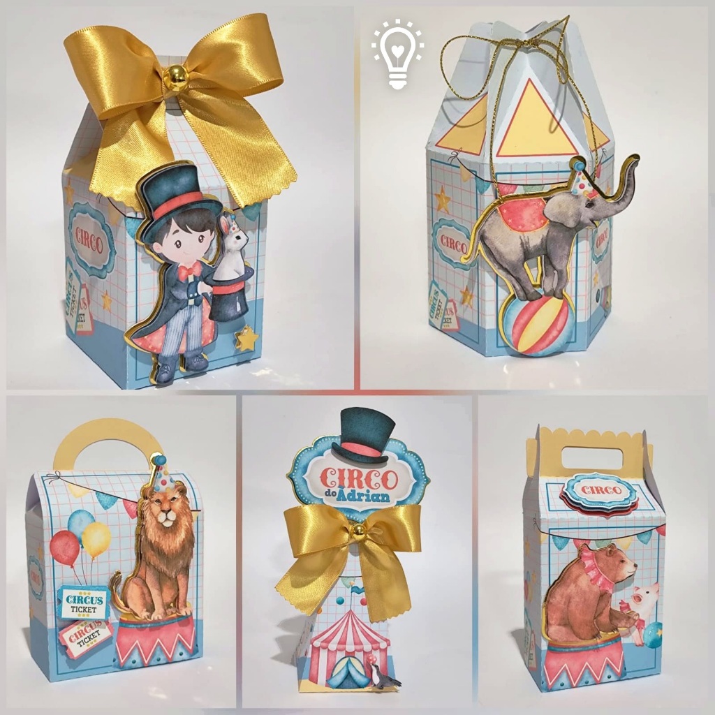 Kit Papelaria Personalizada Circo Realista Caixa Caixinha para Festa DESMONTADO
