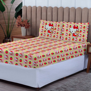 Kit lençol Casal Hello Kitty Cute Morango 3 peças - Casal Solteiro Queen - kit lençol em Oferta na Shopee