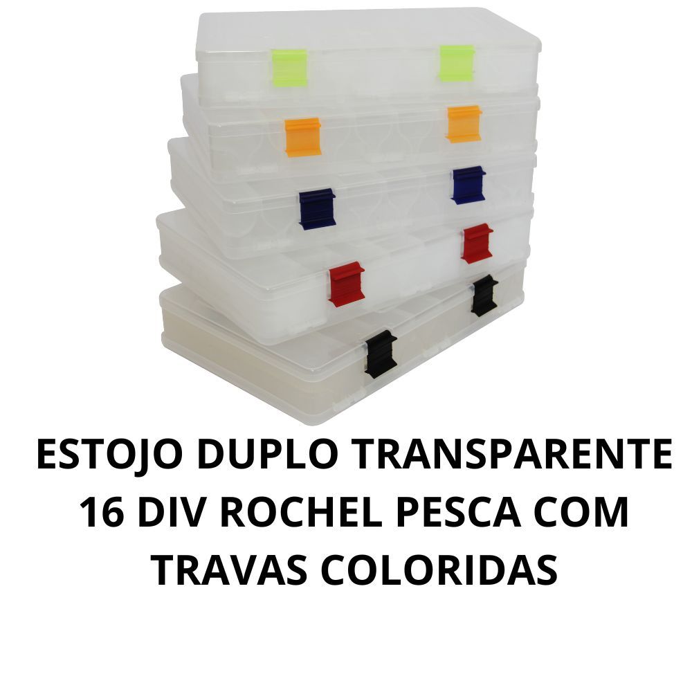 Combo 2 Estojo Dupla Face Organizador Isca Artificial Transparente  (16 divisórias) - Rochel Pesca.