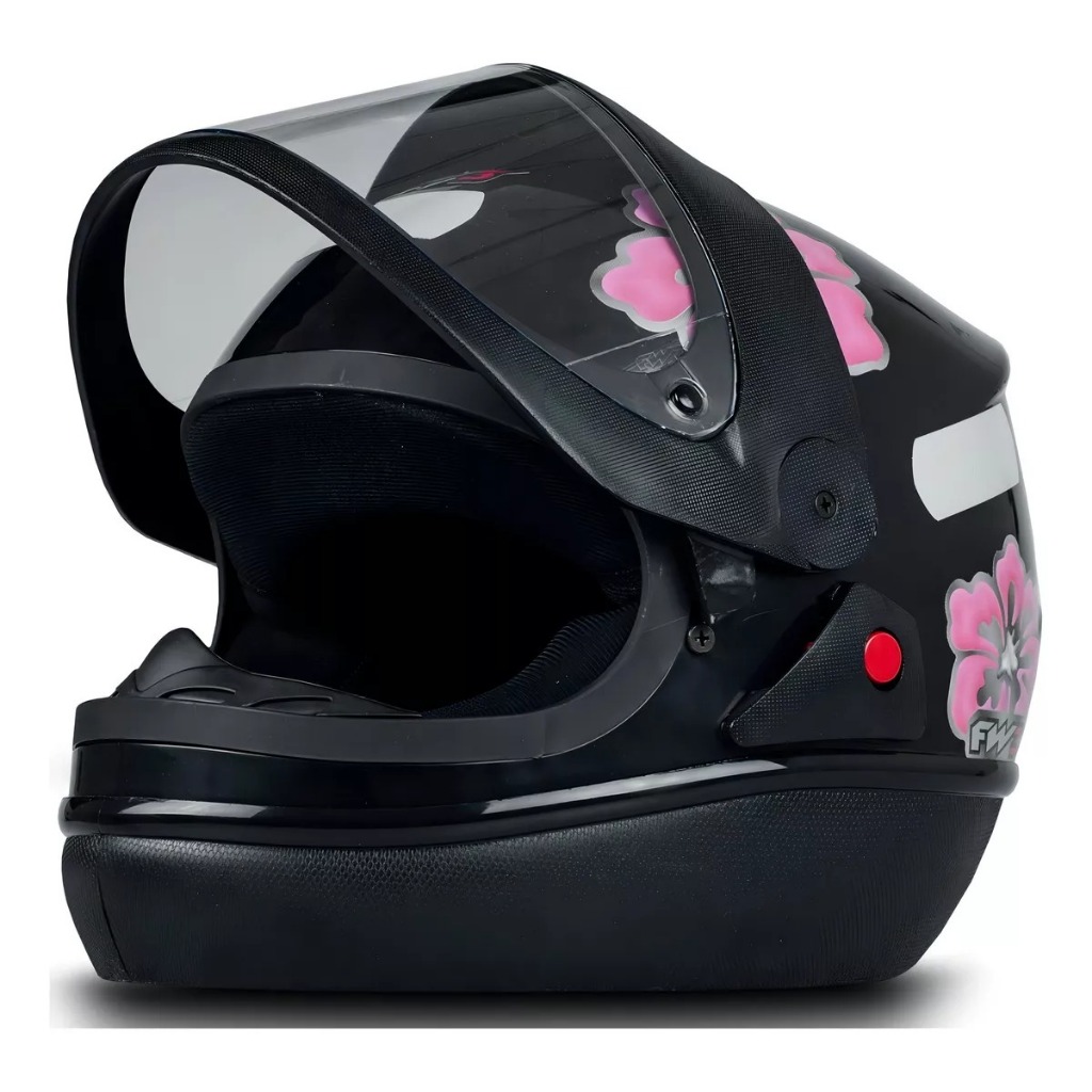 Capacete Automático Preto Com Flores Com Narigueira