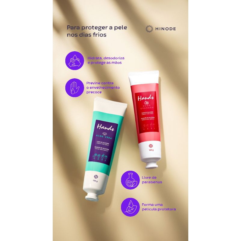LUVA DE SILICONE HANDS,Forma um filme protetor de silicone, como uma luva.,Proporciona maciez e resistência da pele,