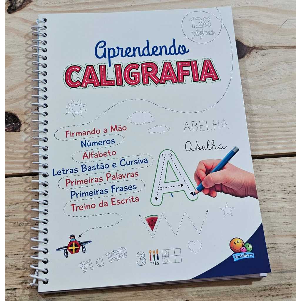 Aprendendo Caligrafia - Volume Único Infantil Livro Atividades de Alfabetização Coordenação Motora l Escrita e Números