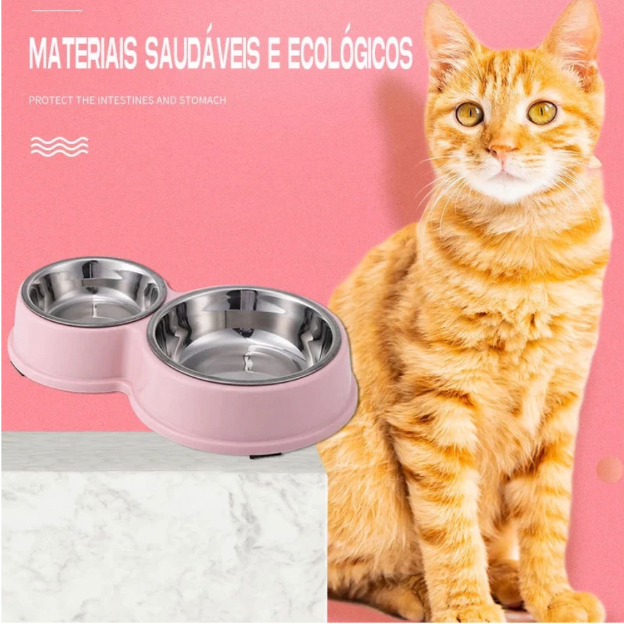 Comedouro Bebedouro 2 em 1 Tigela Aço Inox Removível Cachorro Gato Pet em Oferta na Shopee