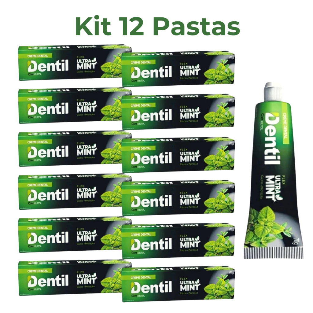 kit 12 unid - Creme Dental Adulto ULTRA MINT Refrescante Sem Fluor Dentil 70g