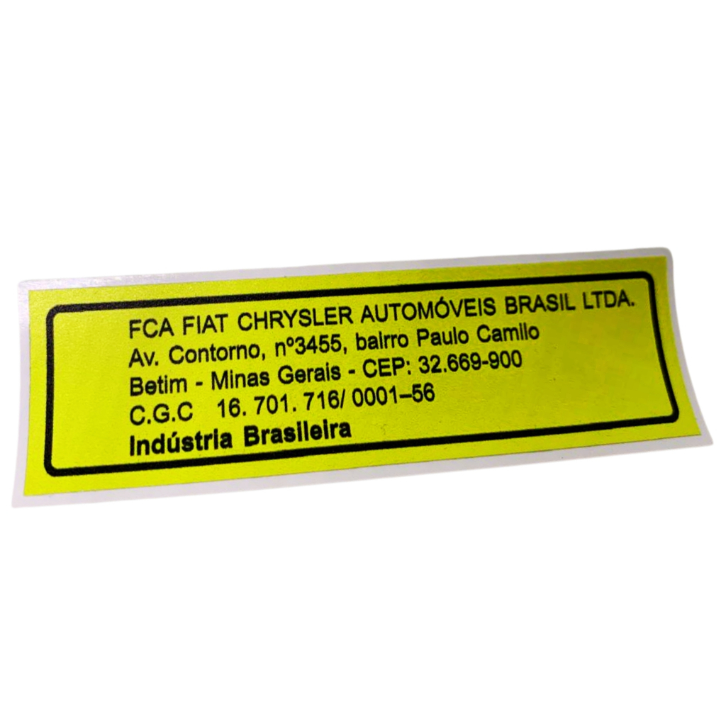 ADESIVO FCA FIAT CHRYSLER AUTOMÓVEIS / SELO FÁBRICA BETIM-MG