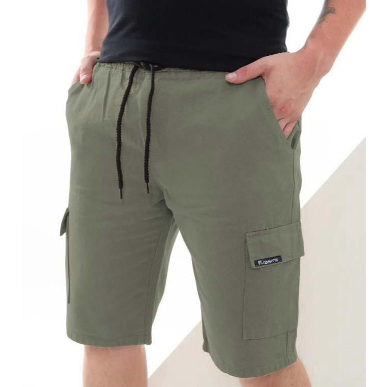 BERMUDA DE BRIM MASCULINA CARGO COM 6 BOLSOS ADULTO COM ELÁSTICO NO CÓS