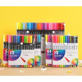 12/24/36 Cores Aquarela Conjunto De Canetas Marcadores De Arte Com Ponta Dupla/Tinta Base De Água material escolara em Oferta na Shopee