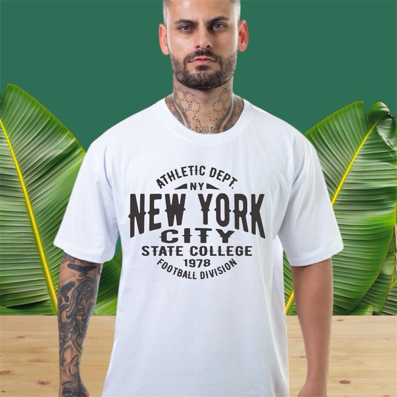 Camiseta Oversized Masculina New York Algodão Streetwear Preta Academia Premium Lançamento Machão