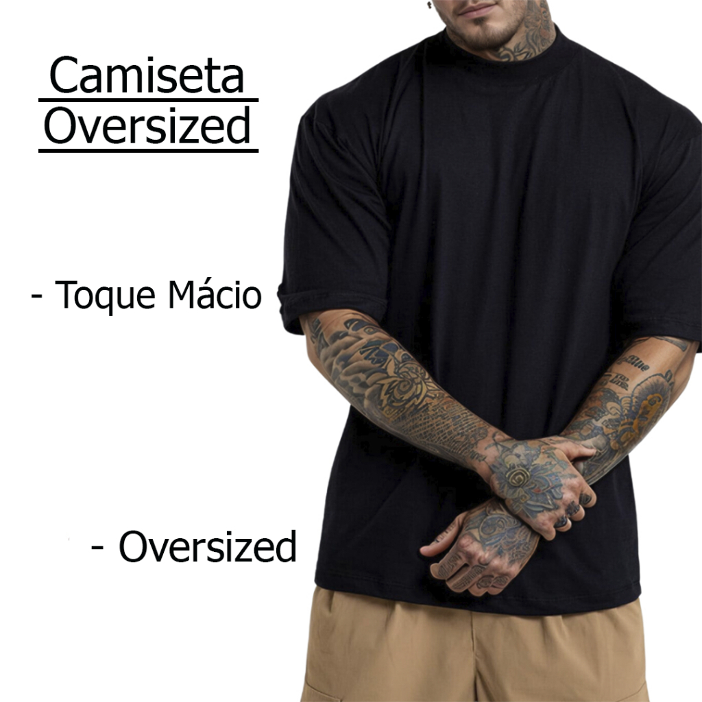 Camiseta Oversized Streetwear Gola Alta Canelada 100% Masculina Feminina Camisa Lisa