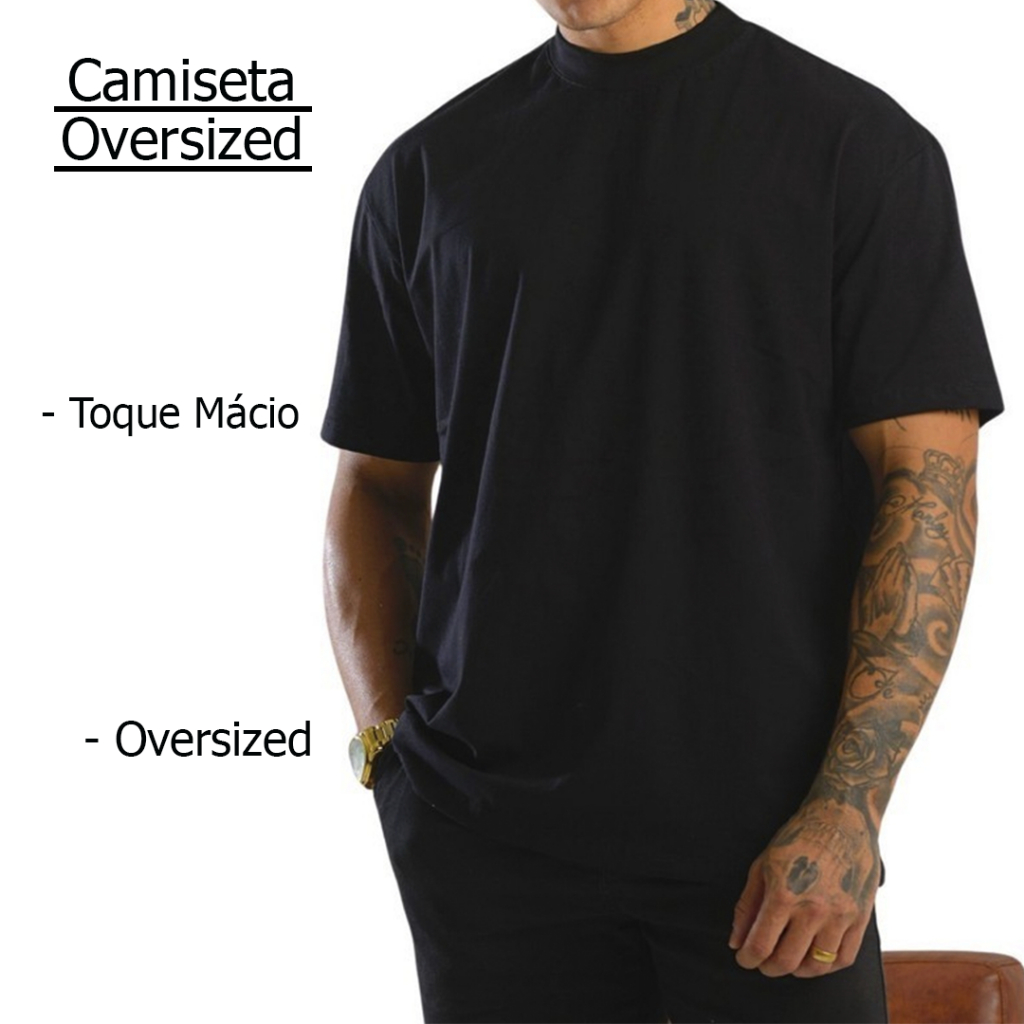 Camiseta Streetwear Oversized Gola Alta Canelada Masculina Feminina Camisa Lisa 100%