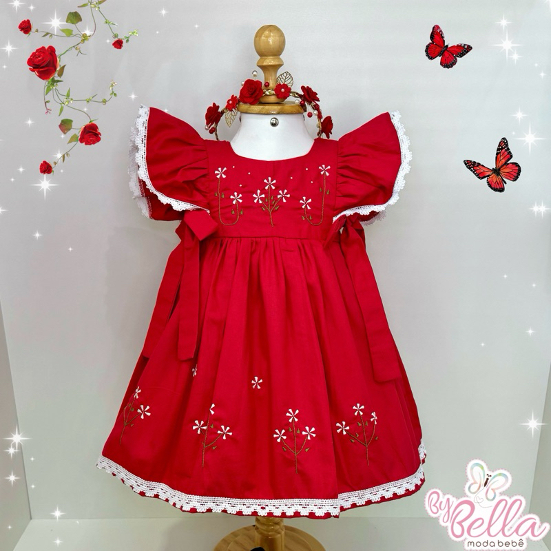 VESTIDO INFANTIL MENINA BORDADO NATAL LAILA VERMELHO