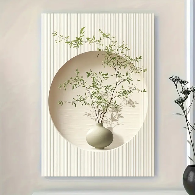Quadro Decorativo Minimalista Vaso com Folhagem Verde – Arte Moderna Elegante para Sala e Quarto em Oferta na Shopee