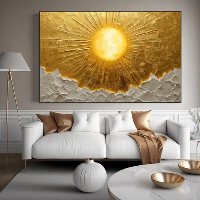 Quadro Decorativo Sol Dourado Abstrato 3D Luxo – Arte Moderna em Tela para Sala Quarto Escritório em Oferta na Shopee