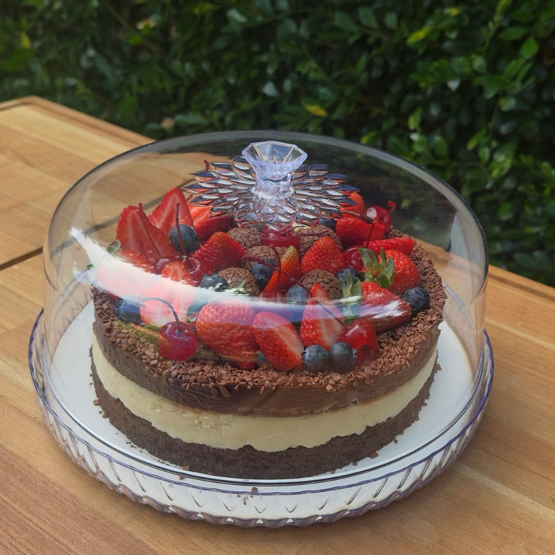 Boleira Porta Bolo Plasutil Glamour Acrílico Tampa Incolor Base Torta Cúpula Mesa Posta Tr...