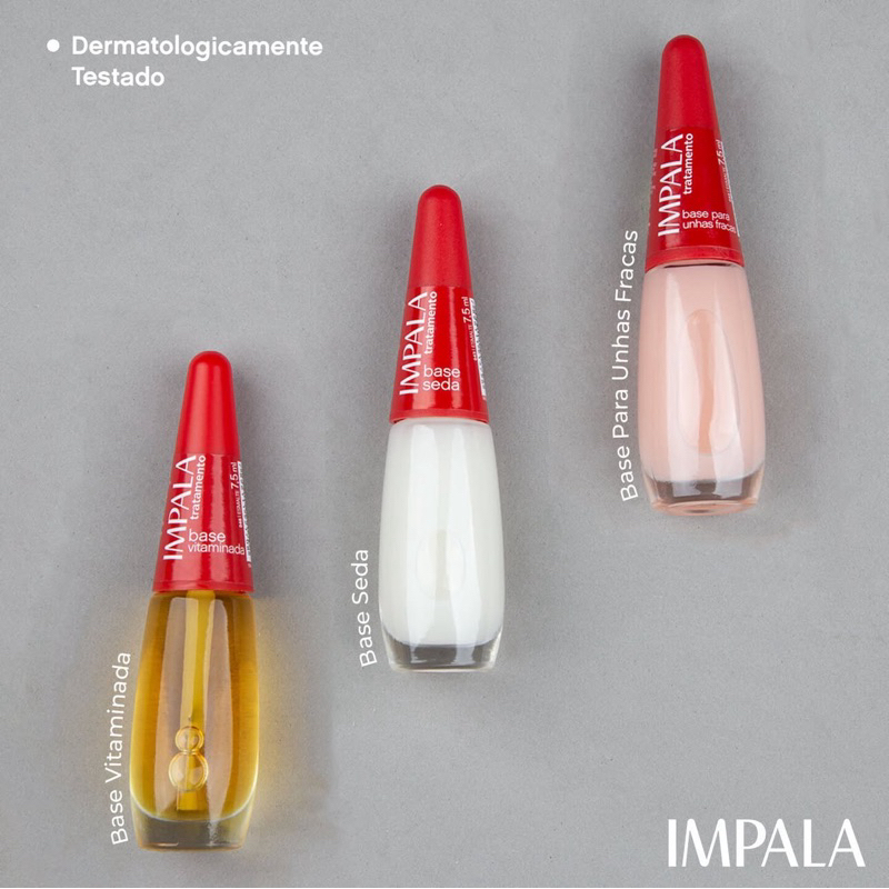 Kit 3 Esmalte Impala Trantamento, Base Vitaminada , Base Seda e Base Unhas Fracas