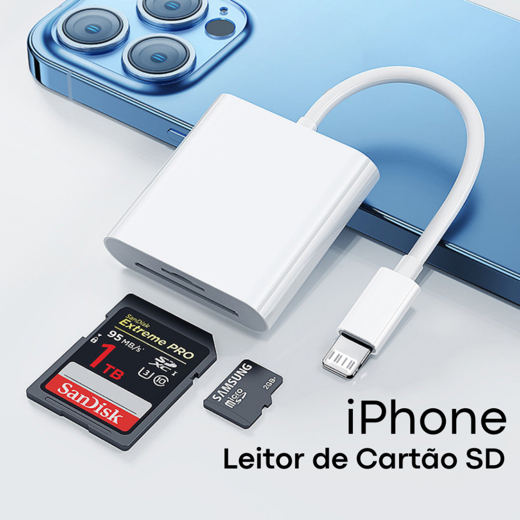 Adaptador Leitor de Cartão SD TF Lightning iPhone 7 ao 14