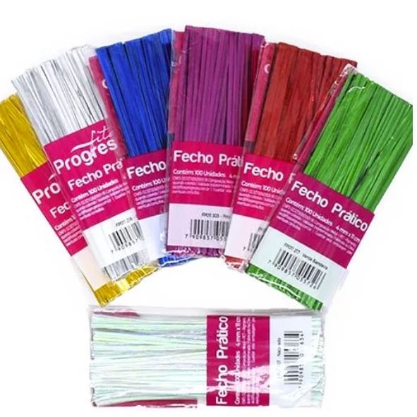 Fecho Prático Amarrilho Metalizado Progresso ou Cromus 4x11cm - 100un em Oferta na Shopee