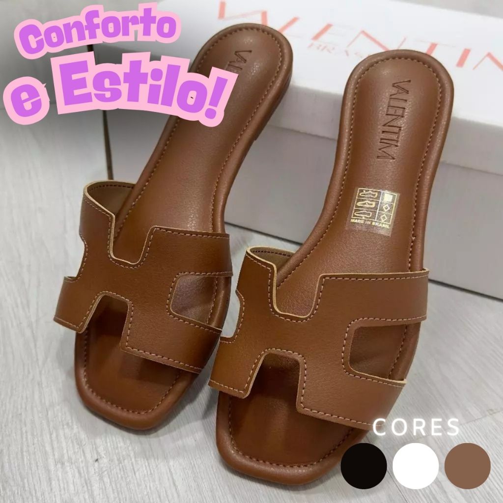 Chinelo Rasteirinha Basica salto baixo Sandália feminina H Marron Caramelo