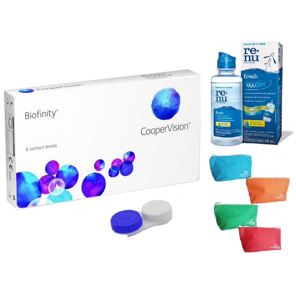 Lente De Contato Biofinity Coopervision com Estojo, Necessaire e RENU 60ml em Oferta na Shopee