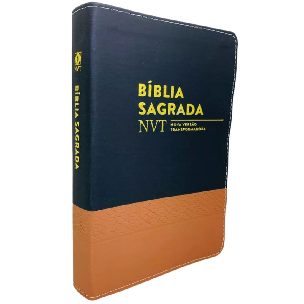 Bíblia Sagrada Nvt Nova Versão Transformadora Letra Grande Bicolor Preta E Marrom Luxo Com Índice