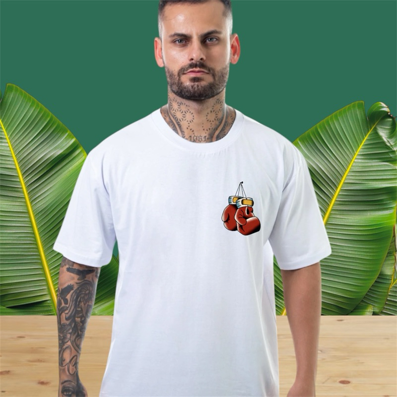 Camiseta Oversized Masculino Minimalista Estampado Streetwear Boxe Branca Blusa Moda Algodão 100%