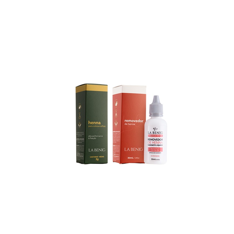 Kit Henna 2,5g + Removedor 30ml La Benig todas as cores