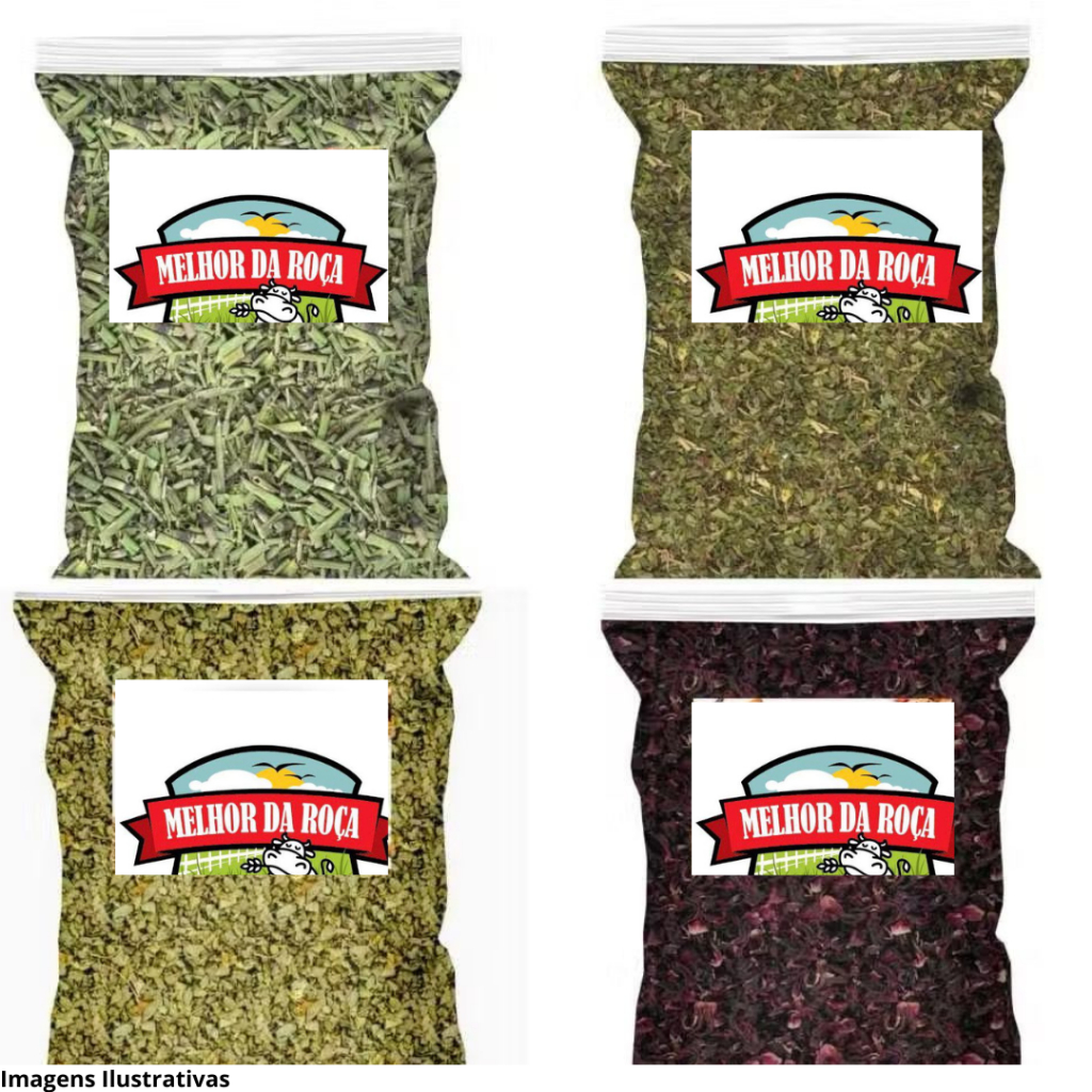 Kit 4 Chás Desincha Hibisco, Cavalinha, Chá Verde e Sene folha 400g