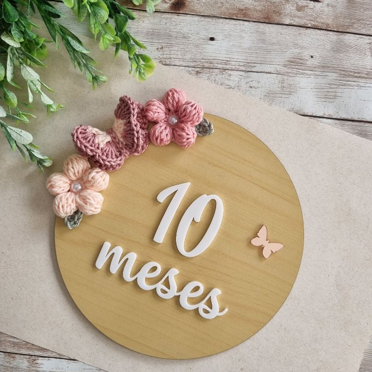 Kit de plaquinha mesversário para fotos com tema Jardim Encantado e de Borboletas, SONHE Alto, cores a combinar