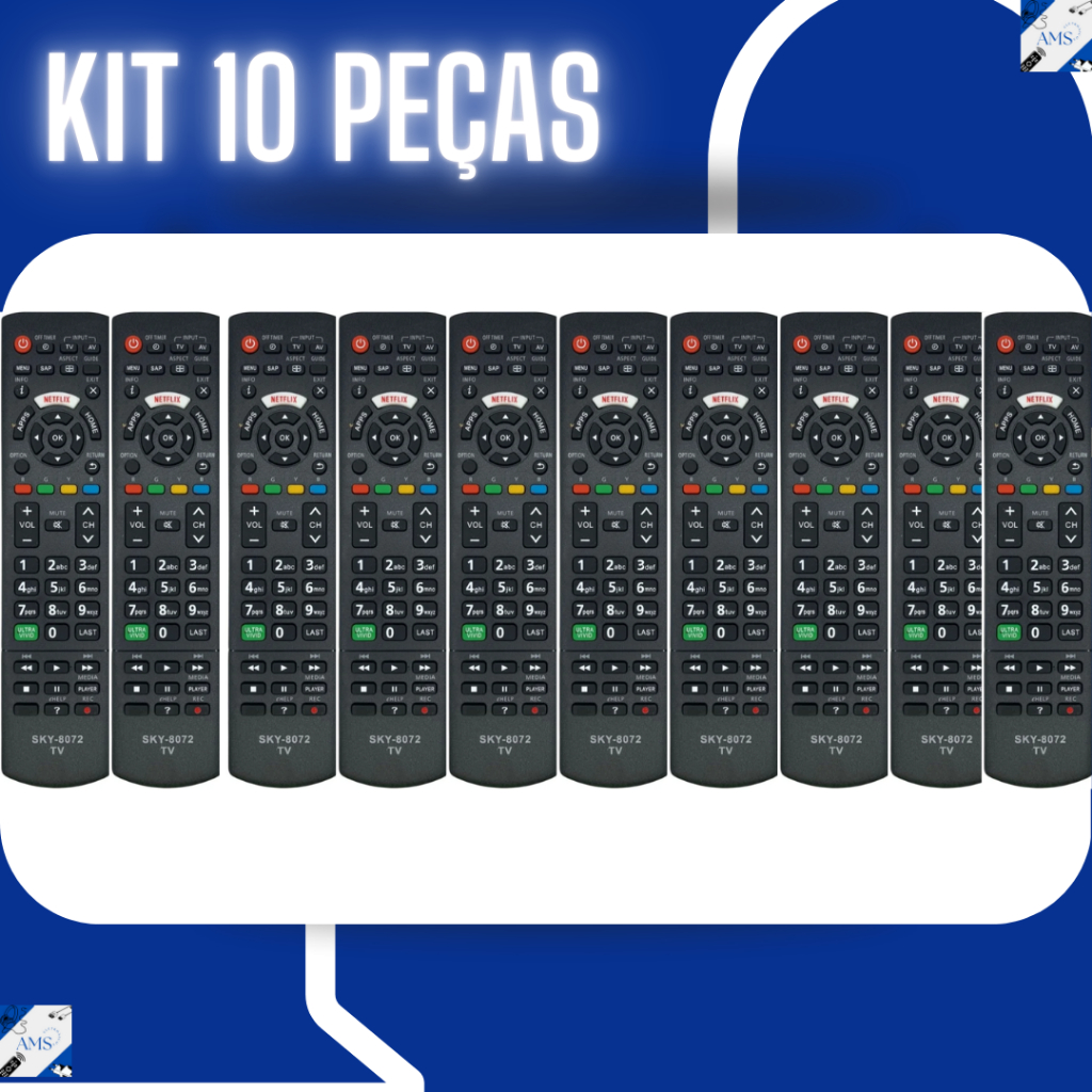 Kit 10 peças de controle remoto compatível com TV Pana So nic 8072 em Oferta na Shopee